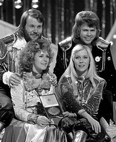 ABBA at 1974 Eurovision contest- Benny Andersson, Björn Ulvaeus, Anni-Frid Lyngstad, Agnetha Fältskog