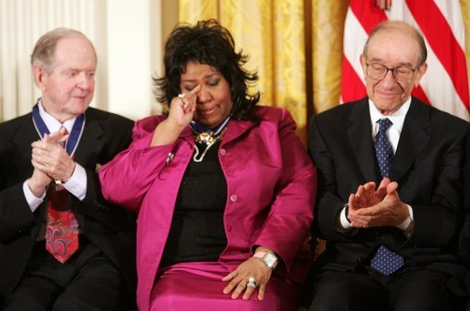 Robert Conquest, Aretha Franklin and Alan Greenspan photo