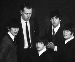 George Martin, Richard Starkey, Paul McCartney, George Harrison, and John Lennon