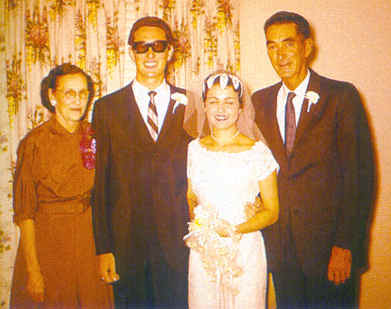 Buddy Holly and the blushing bride, with his parents Ella and Lawrence Holley