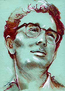 green painting of Buddy Holly