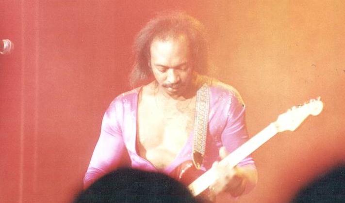 Eddie Hazel on stage playing guitar