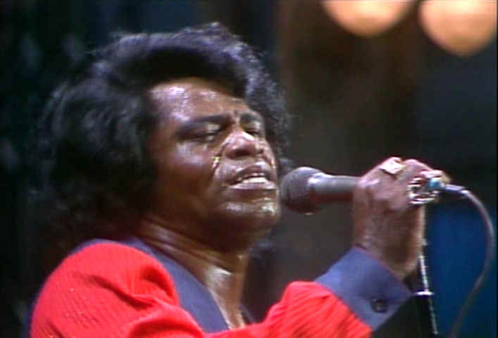 closeup of James Brown on stage