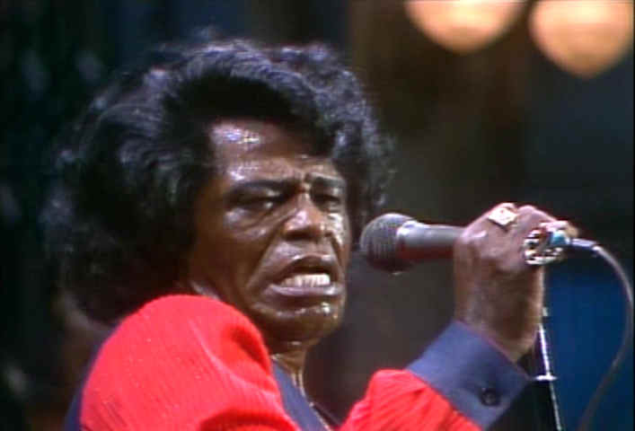 intense James Brown on stage closeup