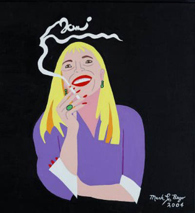 lovely painting of Joni Mitchell with a cigarette