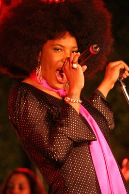 Macy Gray singing at a john kerry fundraiser