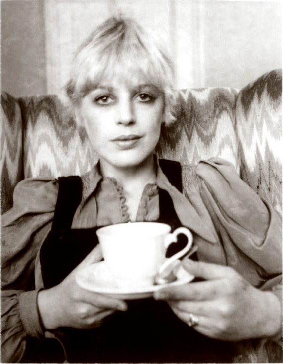 Marianne Faithfull with coffe cup and saucer