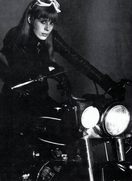 Marianne Faithfull on a motorcycle