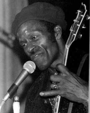 Chuck Berry performing on stage