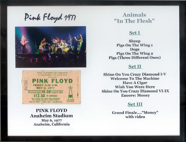1977 Pink Floyd concert photo, ticket stub and set list