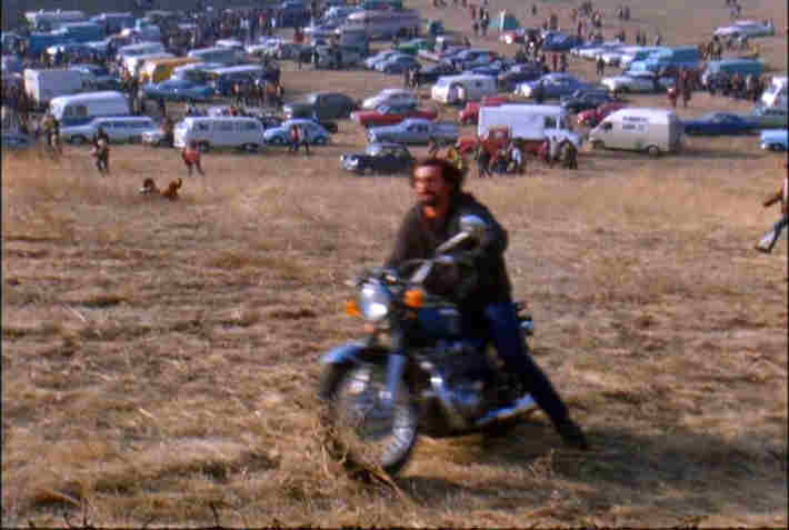 picture of Hell's Angels riding herd at the Rolling Stones infamous Altamont Music Festival, 1969