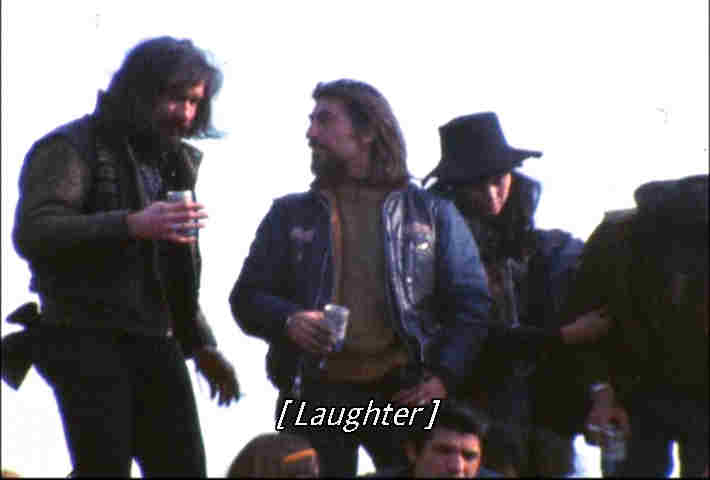 picture of Hell's Angels riding herd at the Rolling Stones infamous Altamont Music Festival, 1969