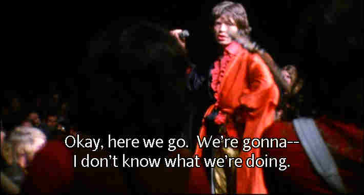 Mick Jagger on stage at 1969 Altamont Music Festival