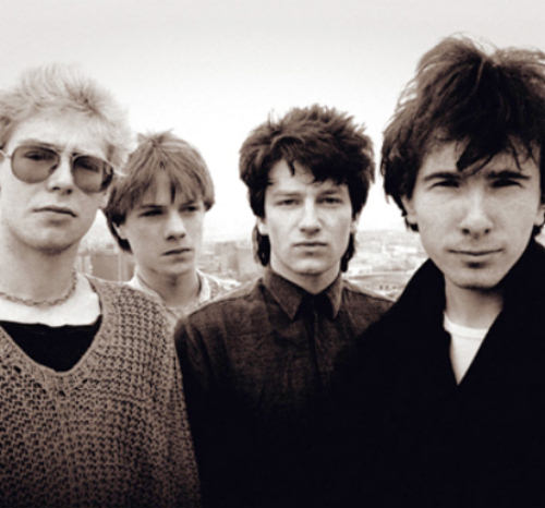 young U2 - Adam Clayton, Larry Mullen, Bono and The Edge