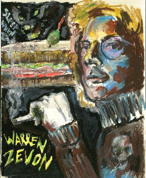 groovy painting of Warren Zevon and very enjoyable looking sandwich