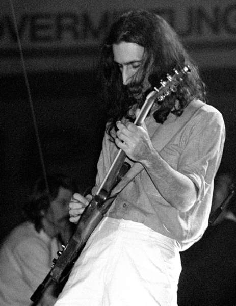 black and white image of Frank Zappa on stage in Zurich, 1979