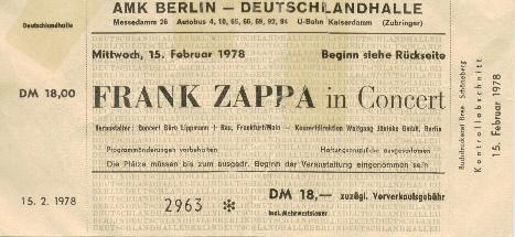 Frank Zappa concert ticket