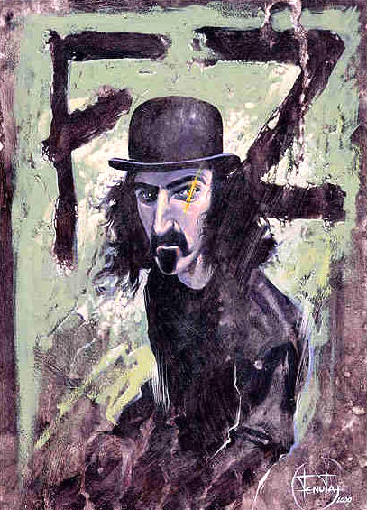 groovy painting of Frank Zappa in a bowler hat