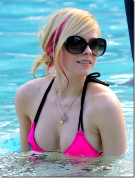 Avril Lavigne in a flourescent bikini