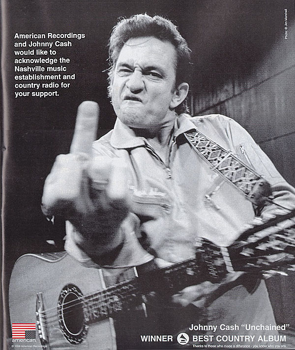 Johnny Cash Billboard magazine adding giving country radio the finger